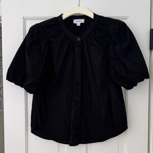 Evereve Black Puff Sleeve Button-Up Blouse